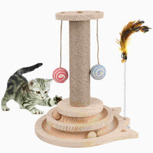 Load image into Gallery viewer, Wooden Cats Sisal Scratcher with Track Ball Toys