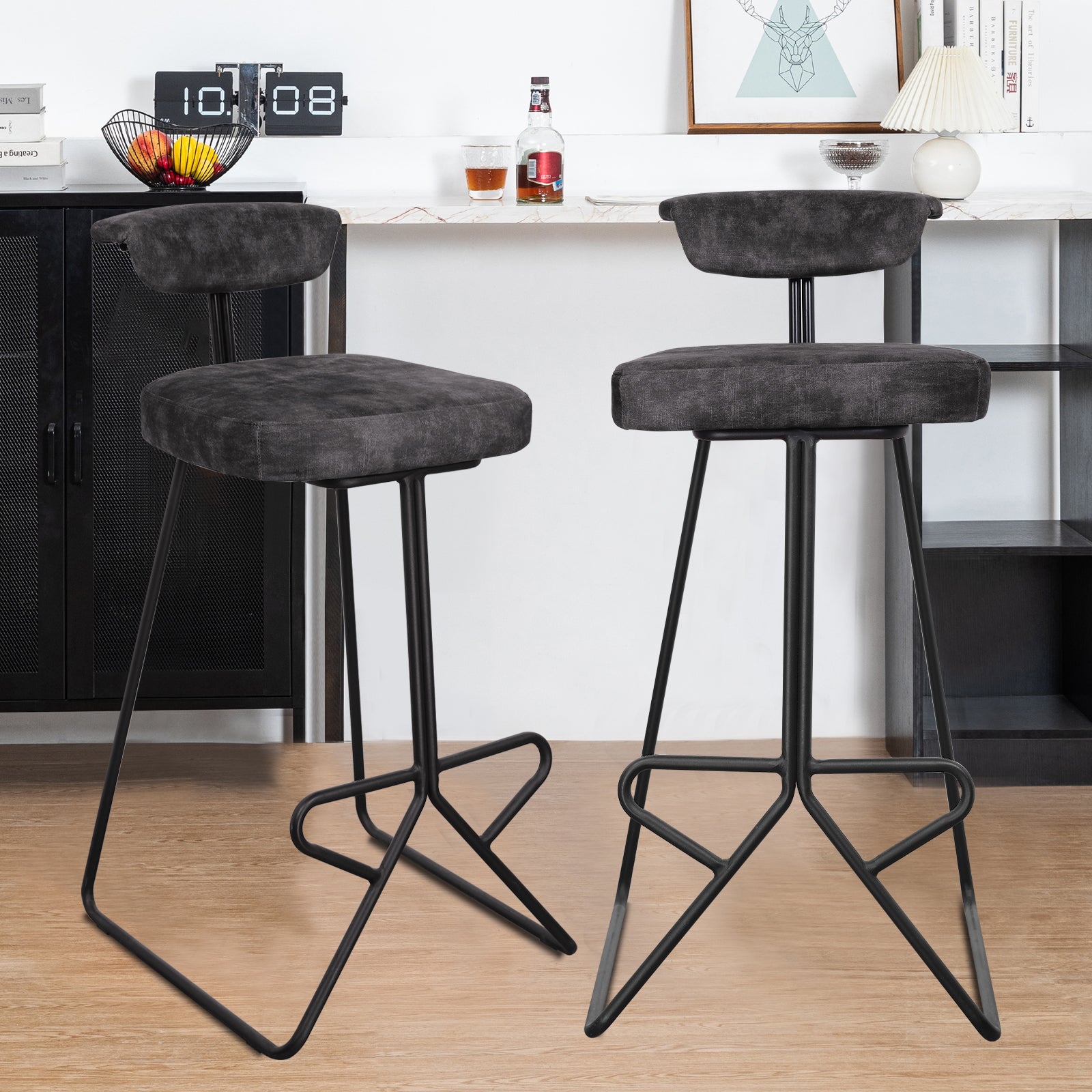 Velvet Bar Stools Minimalist Style BECHAEO